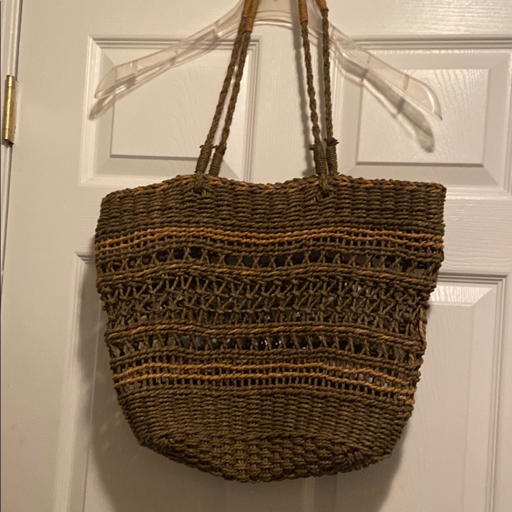 Rustic Brown Woven Tote with Textured Design